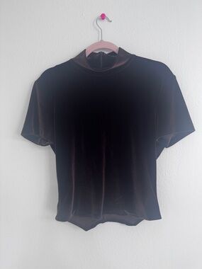 Vintage CACHÉ Brown Velvet Mock Neck Top Large Made in USA Y2K Retro 90s